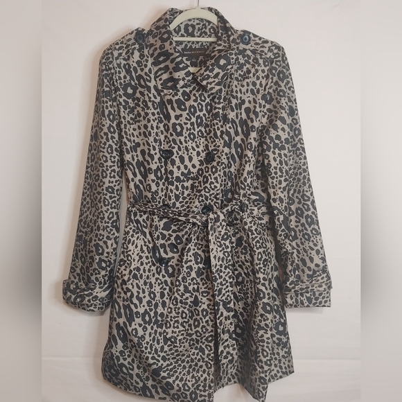 Dana Buchman Leopard Print Trench Peacoat Jacket, Size L - Picture 2 of 3